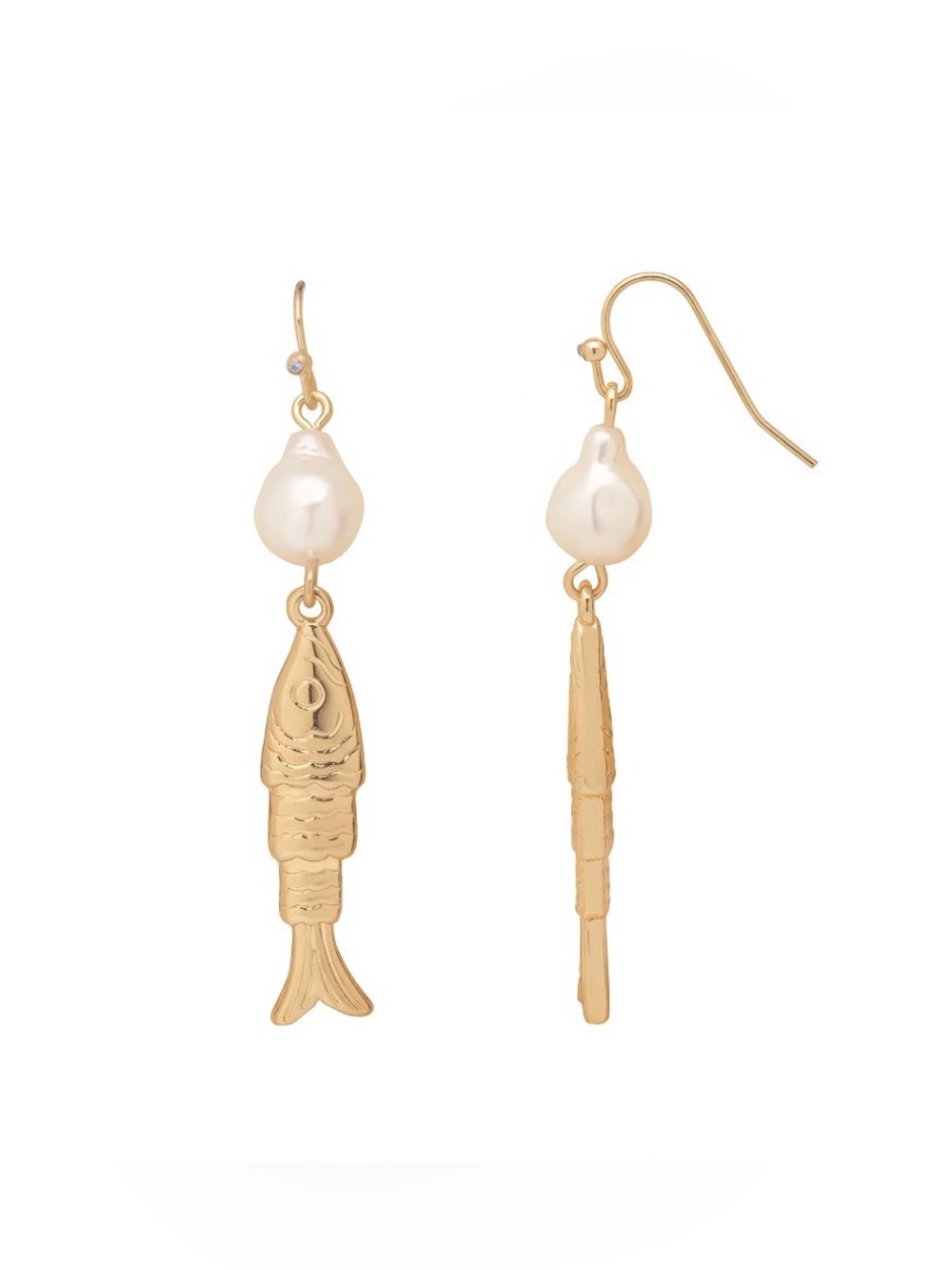 Fresh Water Pearl & Gold Fish Dangle Earrings